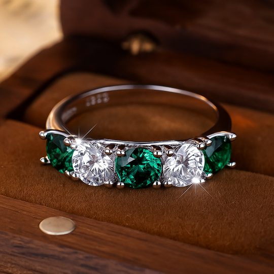 Round White and Green Zirconia Ring