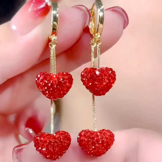 Elegant Red Heart Dangle Earrings
