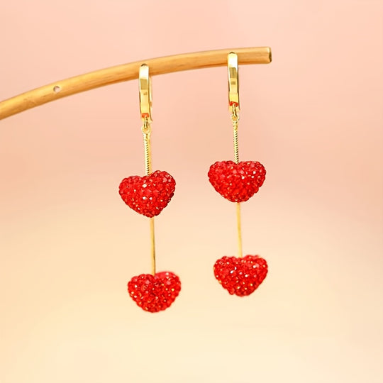 Elegant Red Heart Dangle Earrings