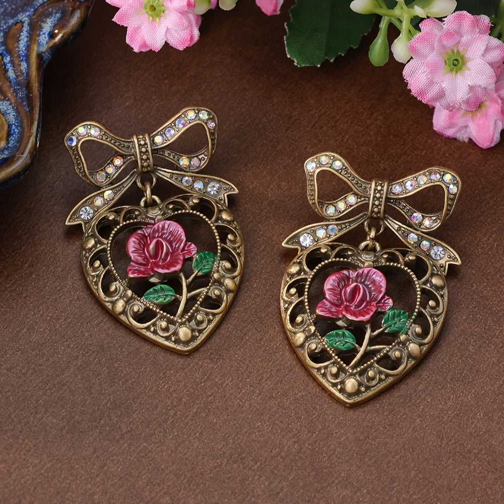 Classic Heart & Rose Bowknot Earrings
