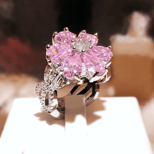 Modern Floral Pink Zirconia Ring