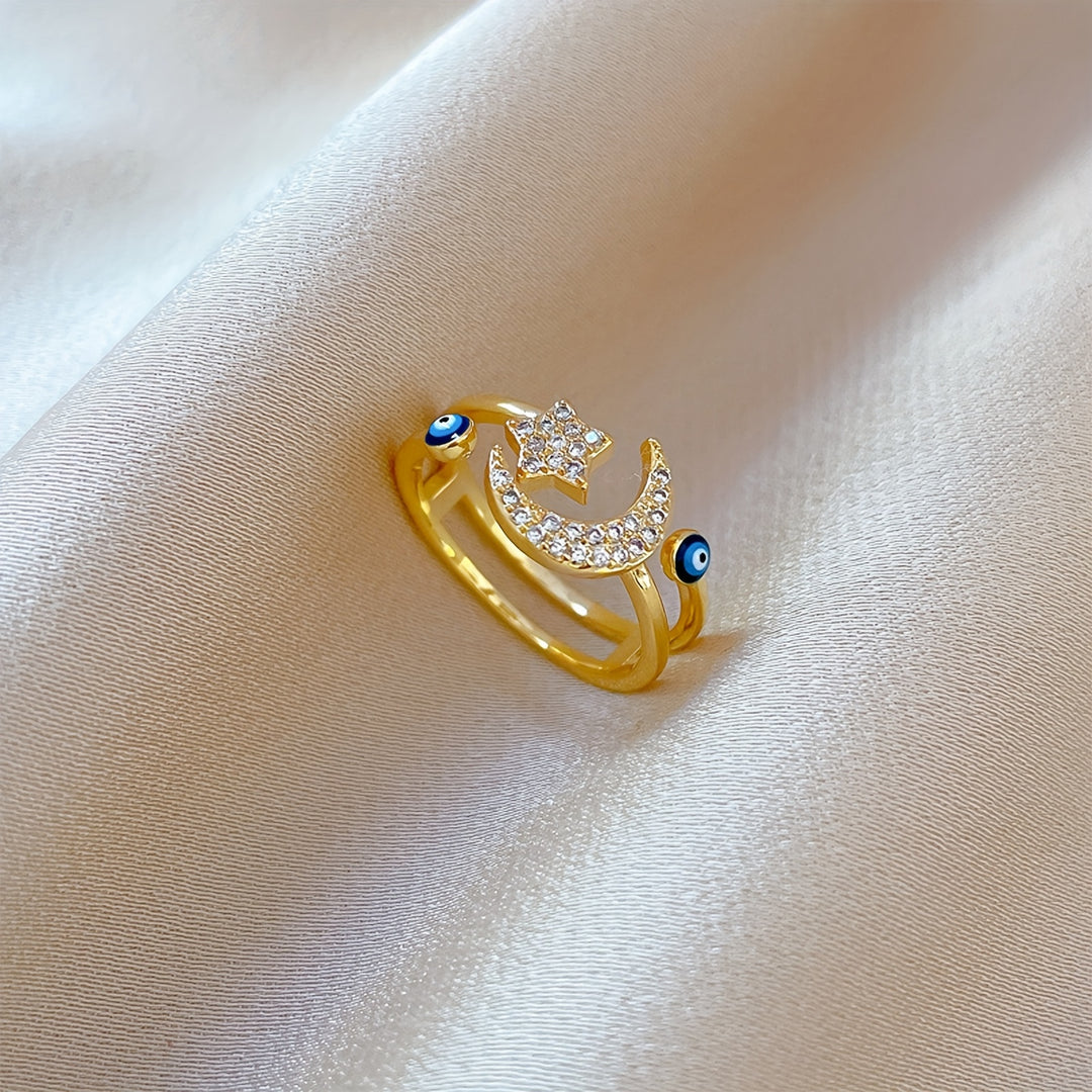 Adjustable Star & Crescent Open Ring