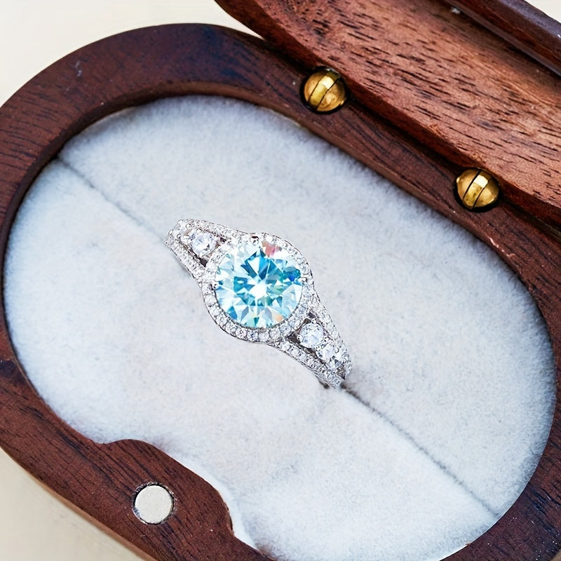 Sleek Blue Moissanite Ring