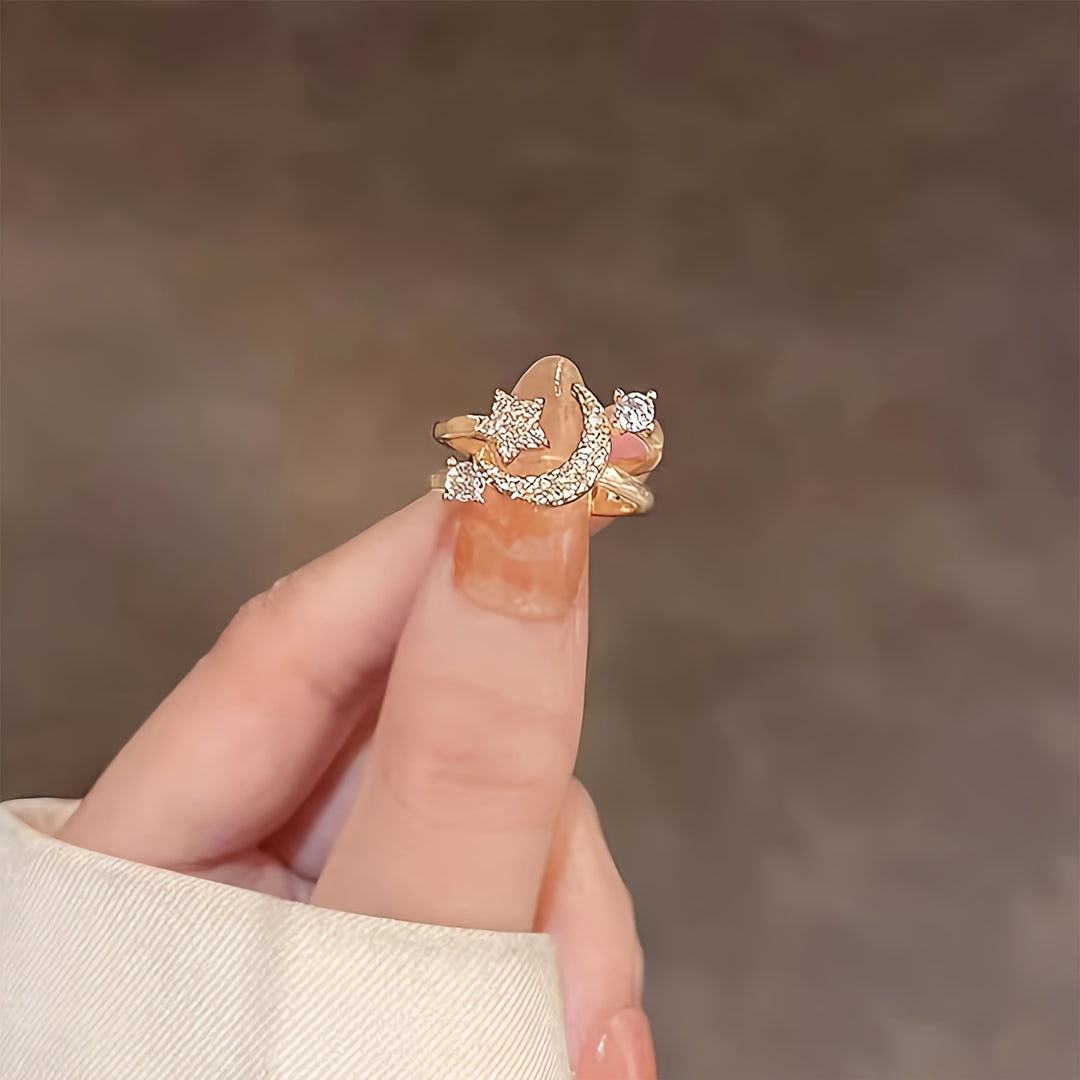 Adjustable Star & Crescent Open Ring