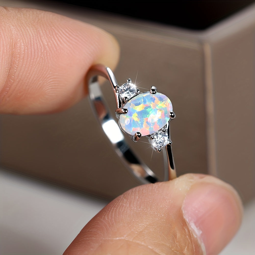 Oval White Opal Ring