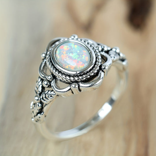Retro Silvery Opal Ring