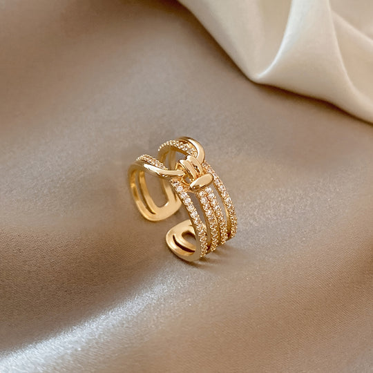 Elegant Layered Knot Zirconia Open Ring