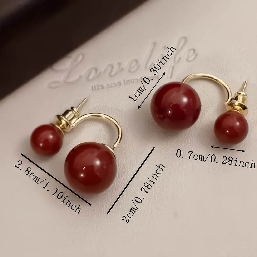 Simple Red Double Ball Earrings