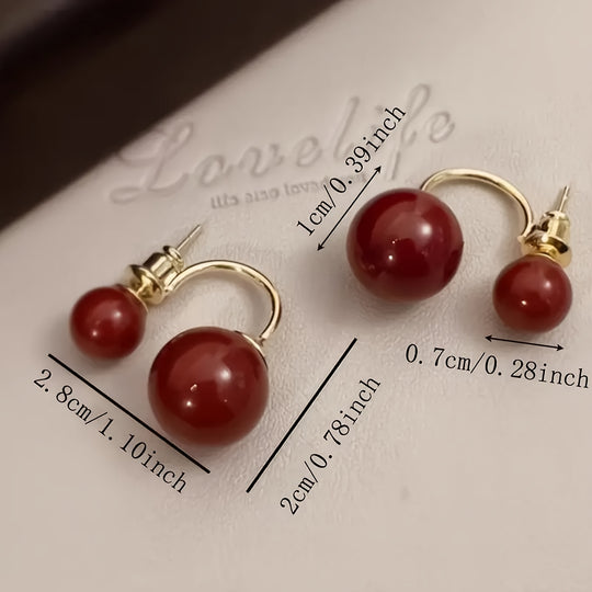 Simple Red Double Ball Earrings
