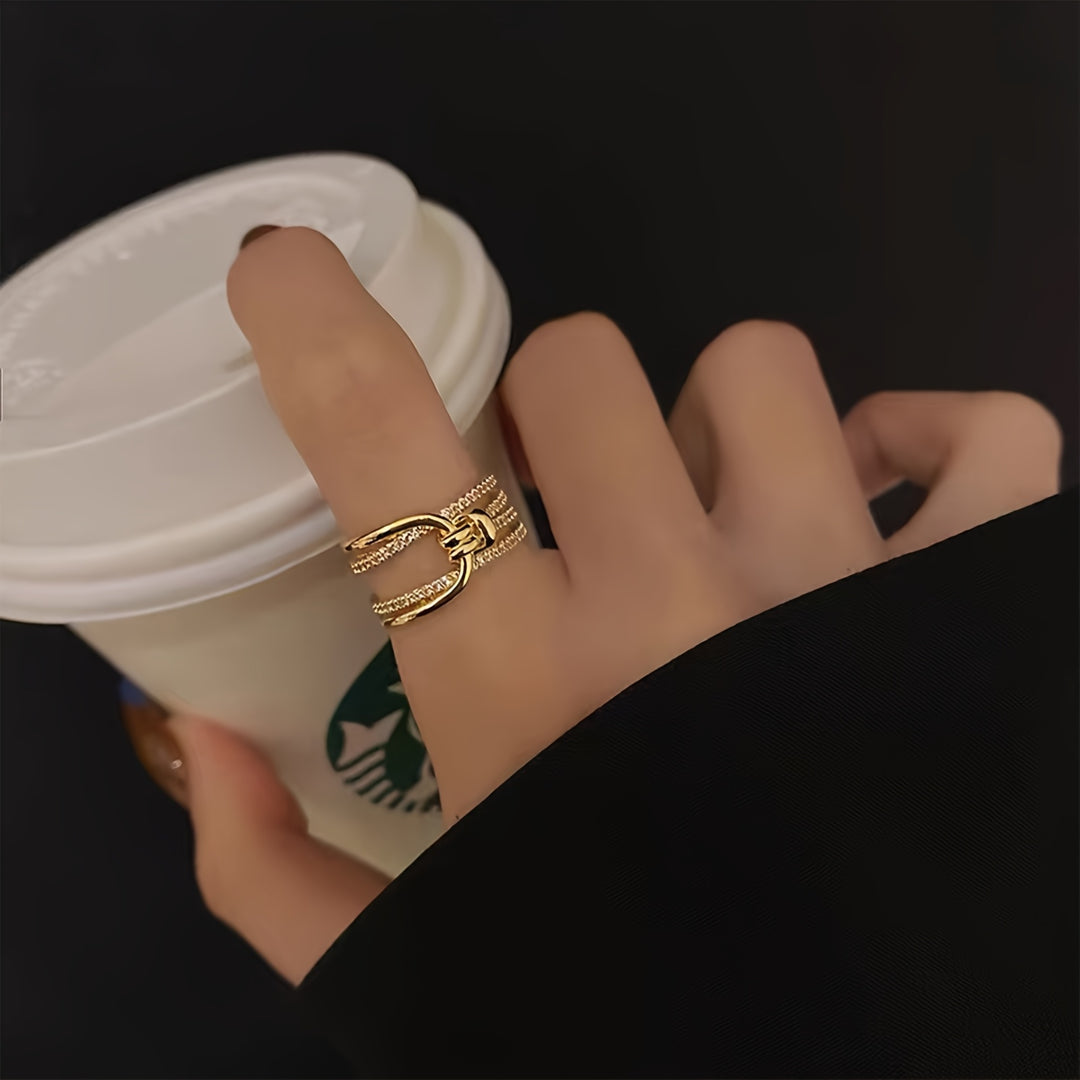 Elegant Layered Knot Zirconia Open Ring