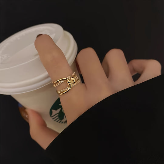 Elegant Layered Knot Zirconia Open Ring