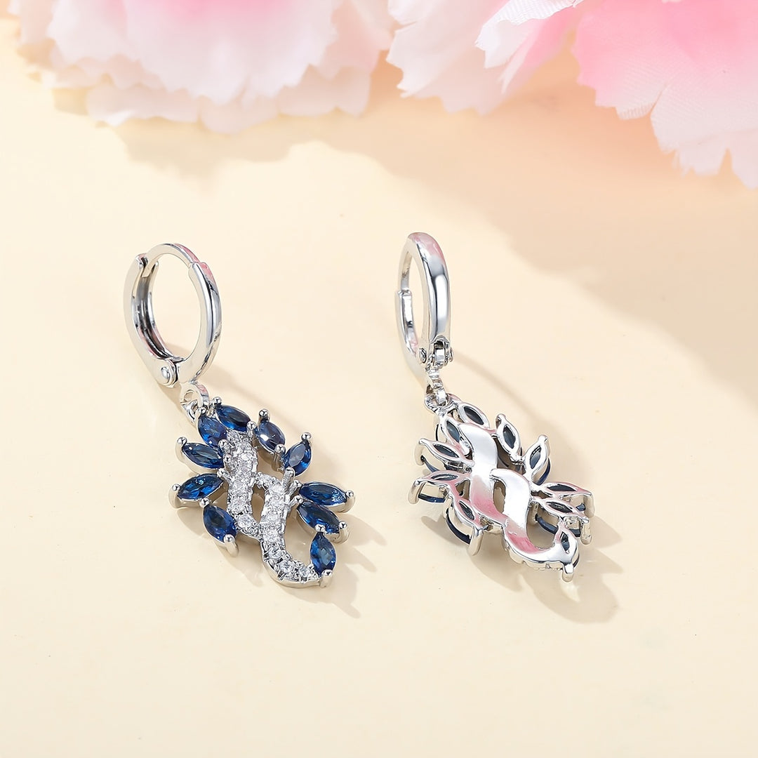 Elegant Blue Zirconia Leaf Drop Earrings