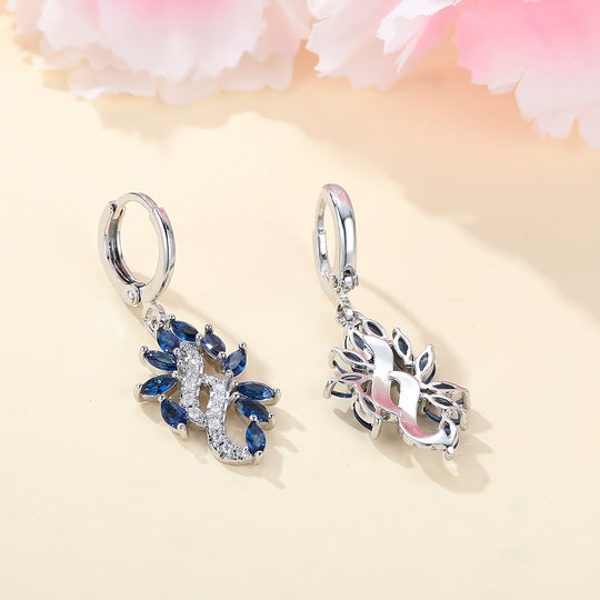 Elegant Blue Zirconia Leaf Drop Earrings