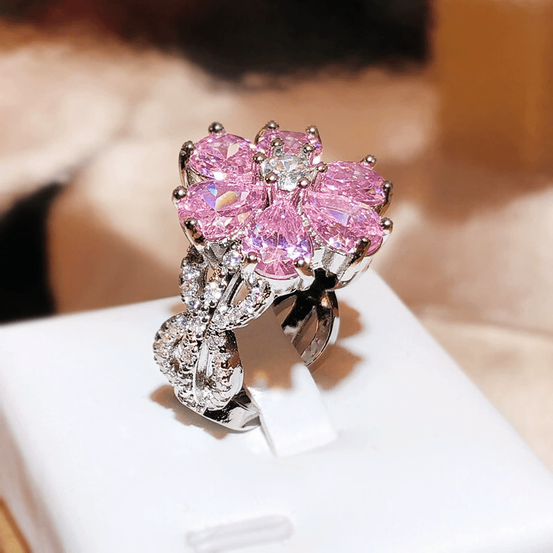 Modern Floral Pink Zirconia Ring
