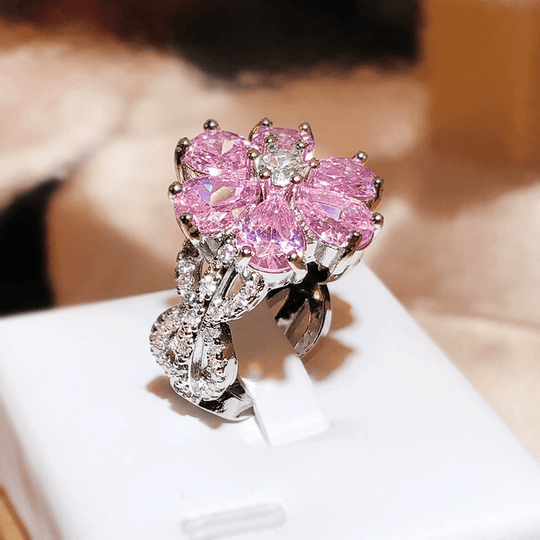 Modern Floral Pink Zirconia Ring