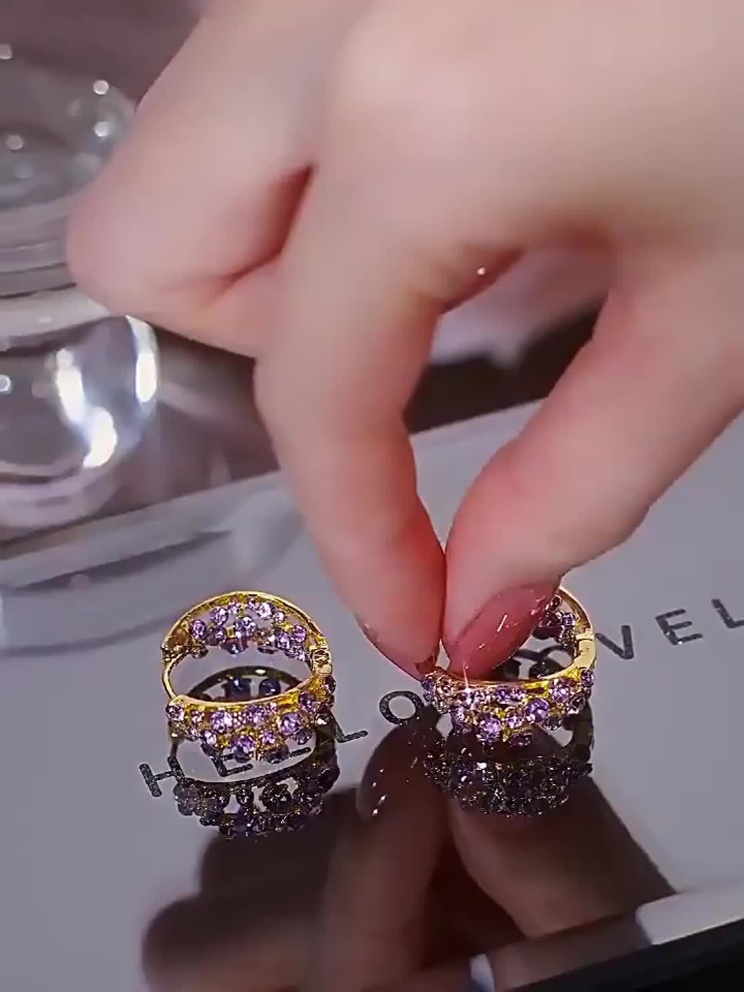 Chic Purple Sparkle Hoop Earrings