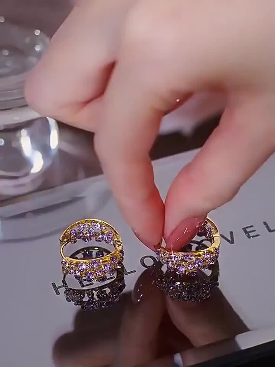 Chic Purple Sparkle Hoop Earrings