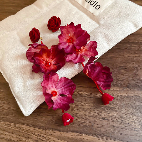 Fashionable Red Rose Earrings