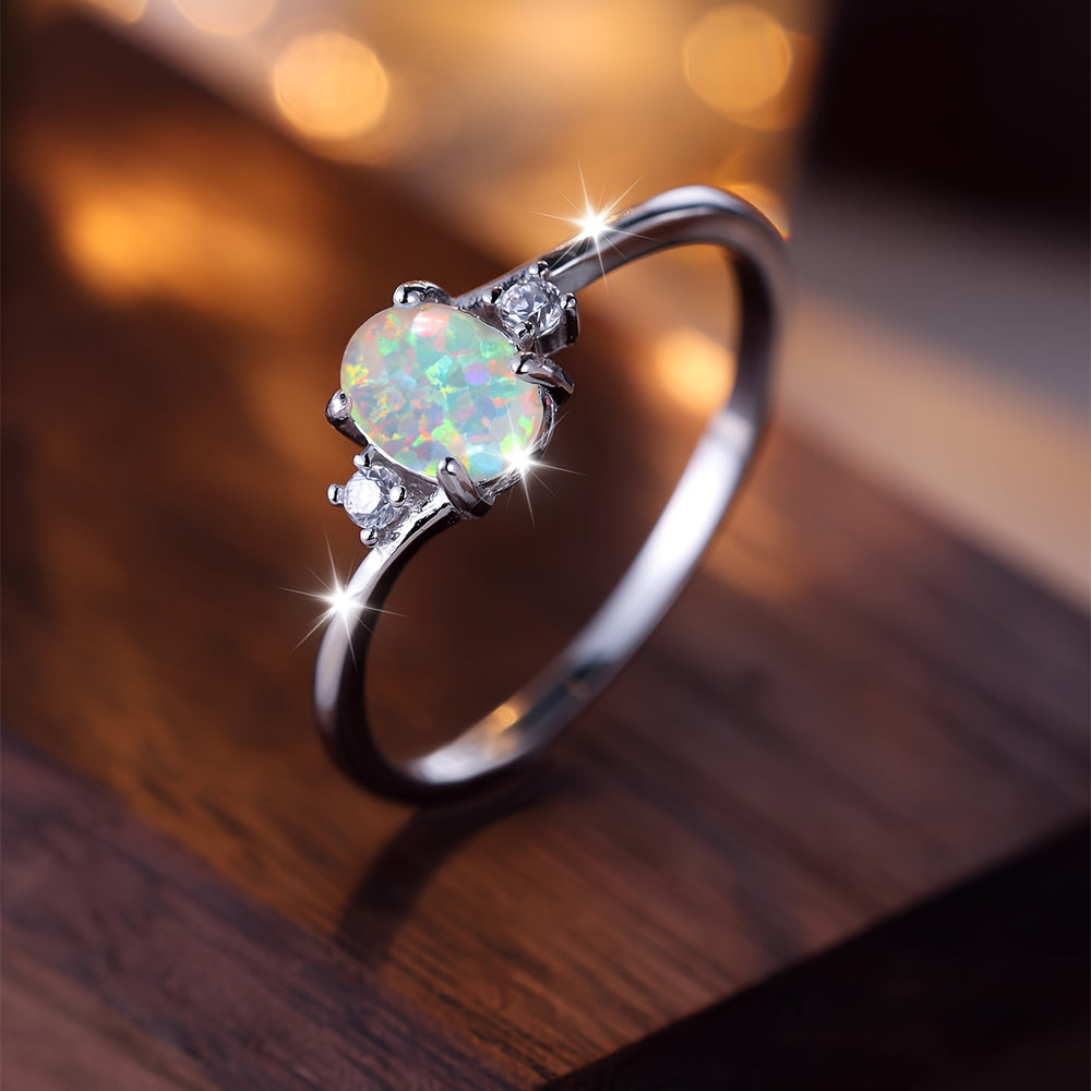 Oval White Opal Ring