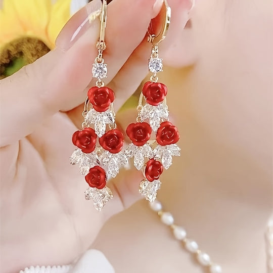 Stylish Rose Tassel Drop Earrings