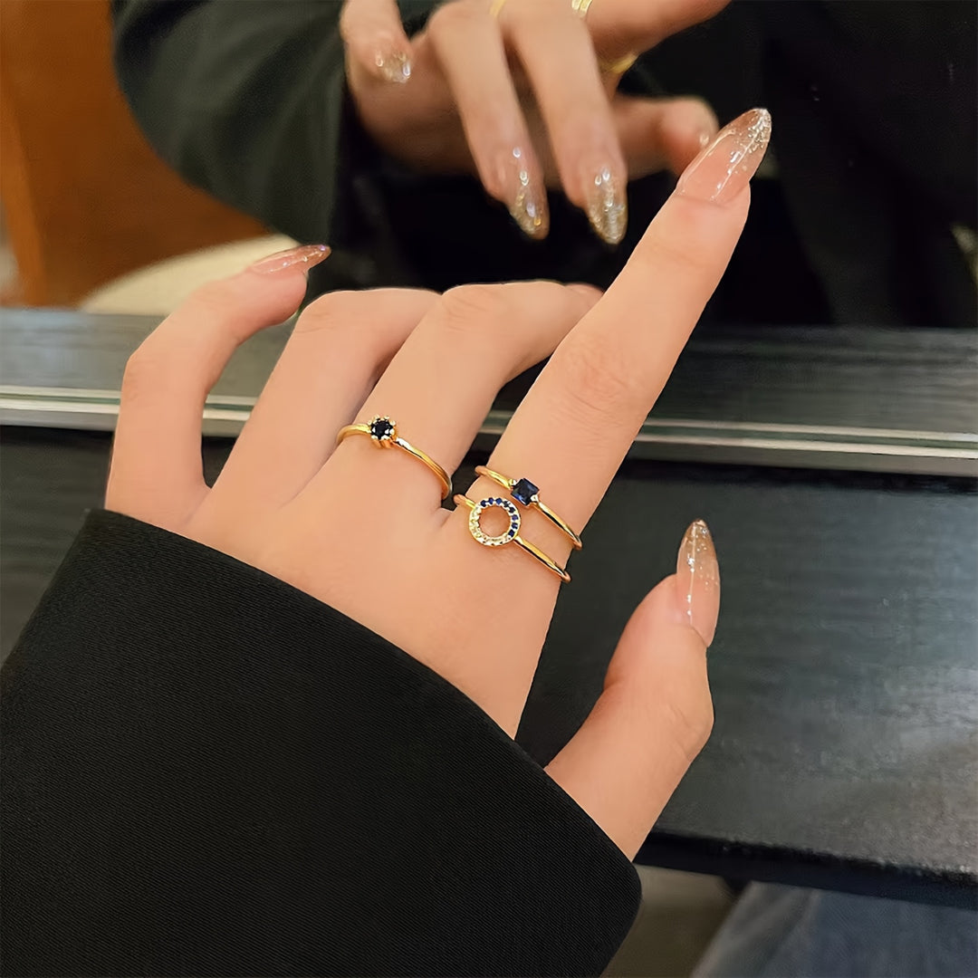 Dainty Blue Gemstone Open Ring Set