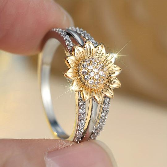 Elegant Sunflower Zirconia Ring