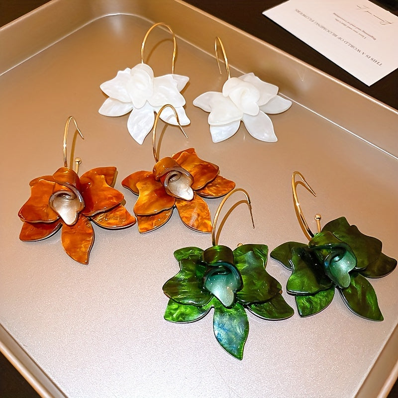 Trendy Resin Flower Dangle Earrings