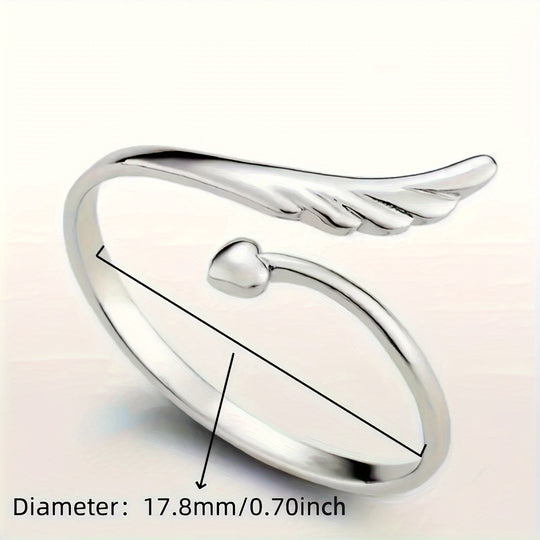 Simple Heart & Wing Open Ring
