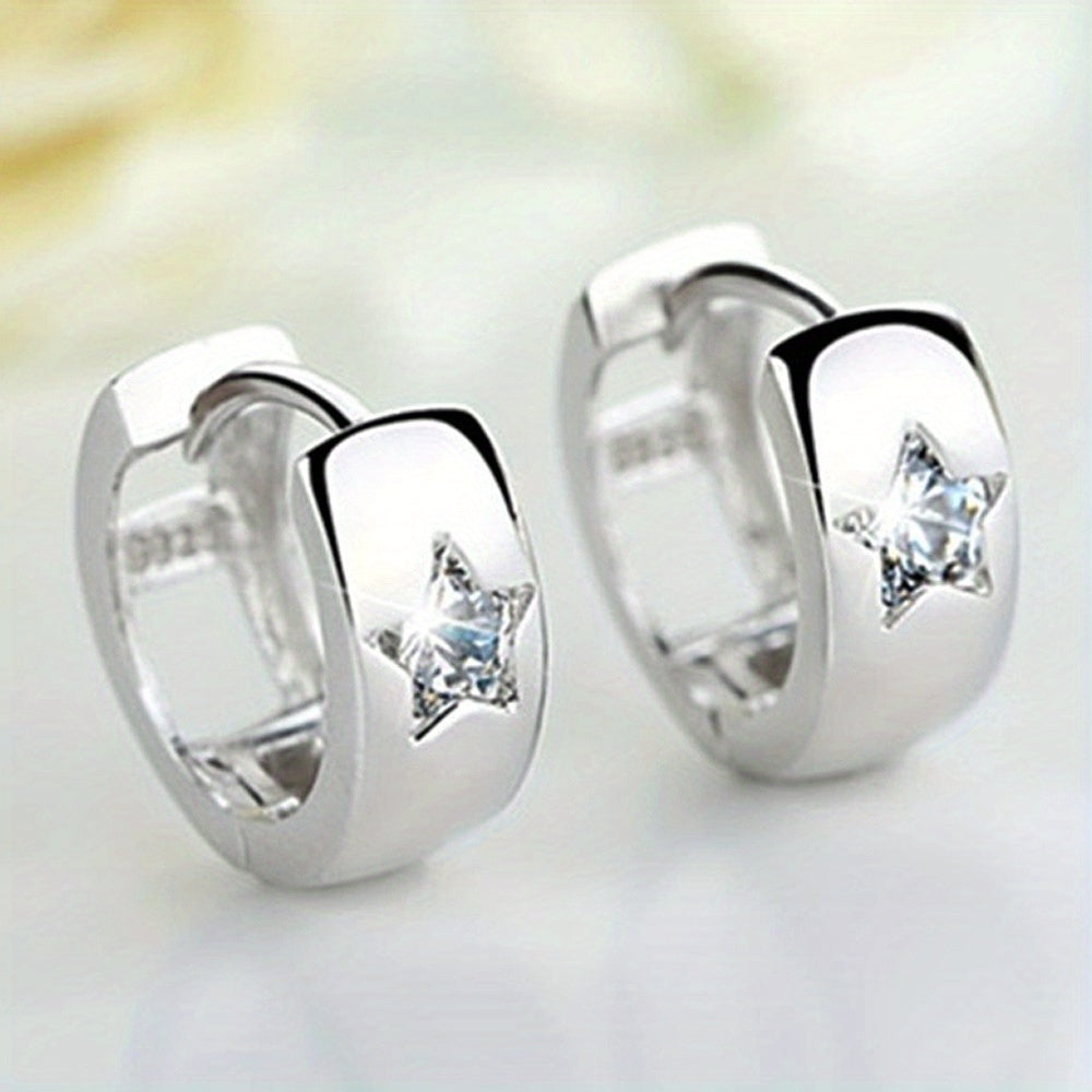 Inlay Zirconia Star Hoop Earrings