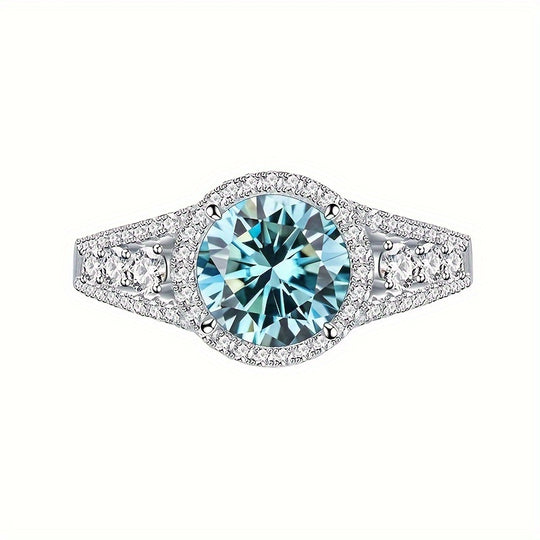 Sleek Blue Moissanite Ring