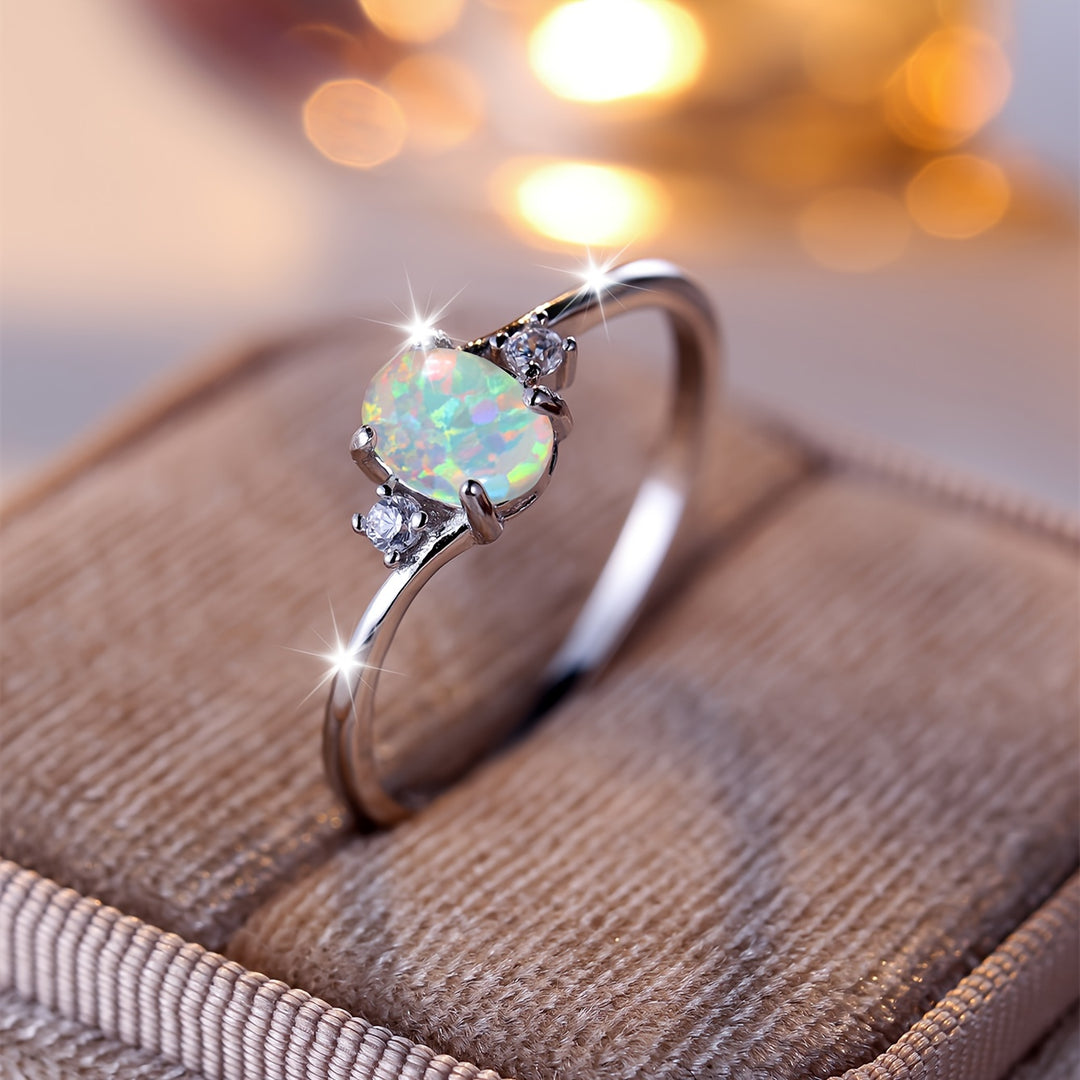 Oval White Opal Ring