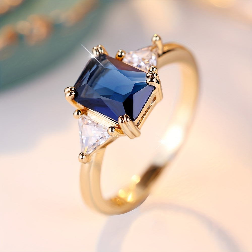 Trendy Blue Square Zirconia Ring