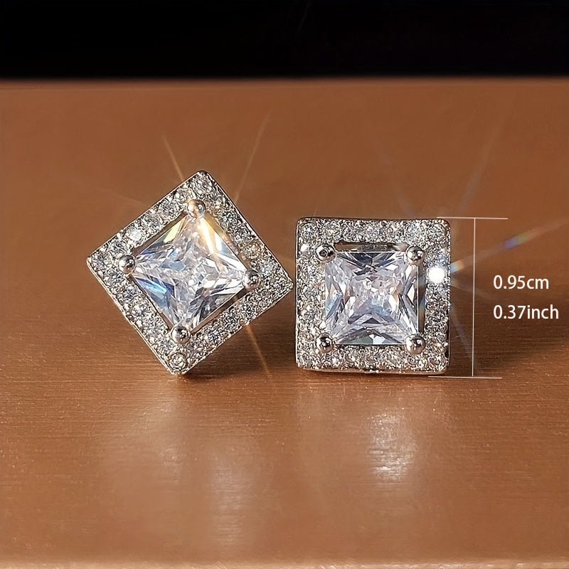 Elegant Square Cubic Zirconia Stud Earrings
