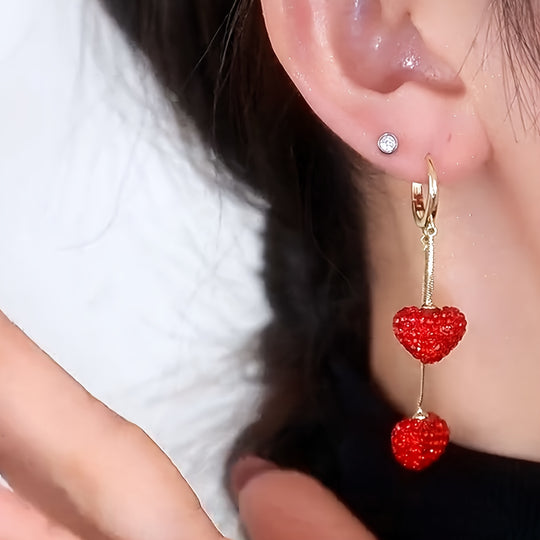 Elegant Red Heart Dangle Earrings