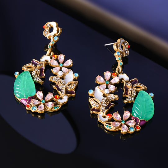 Elegant Floral Enamel Drop Earrings