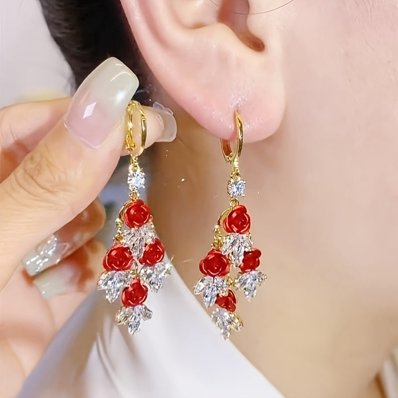 Stylish Rose Tassel Drop Earrings