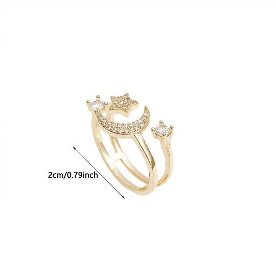 Adjustable Star & Crescent Open Ring