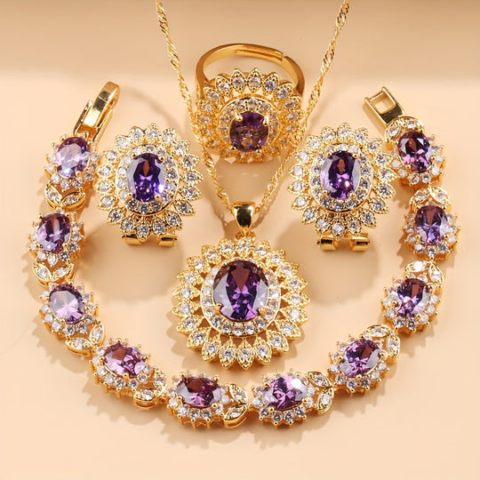 Sunflower Elegance 5pcs Timeless Wedding Jewelry Set