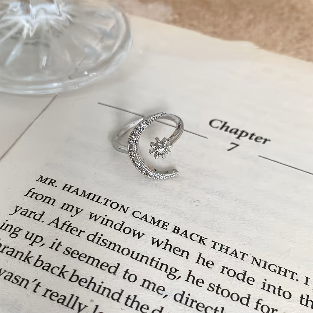 Adjustable Star & Crescent Moon Ring