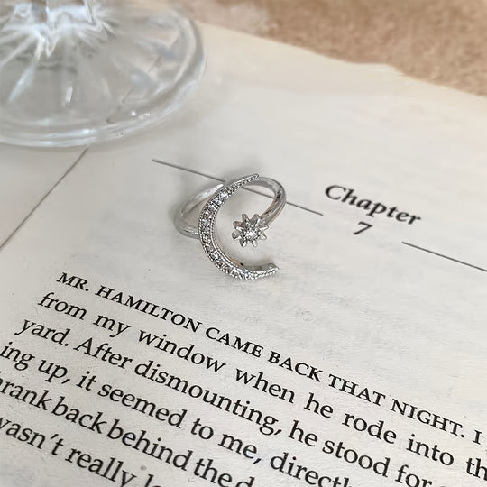 Adjustable Star & Crescent Moon Ring