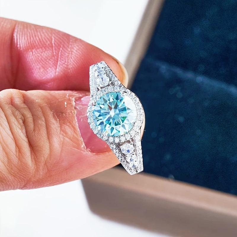 Sleek Blue Moissanite Ring
