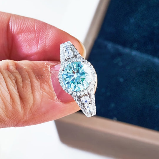 Sleek Blue Moissanite Ring