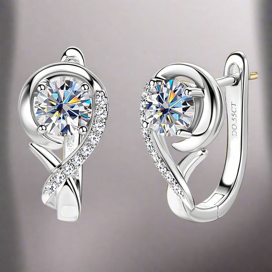 Elegant Moissanite Silver Rose Flower Hoop Earrings