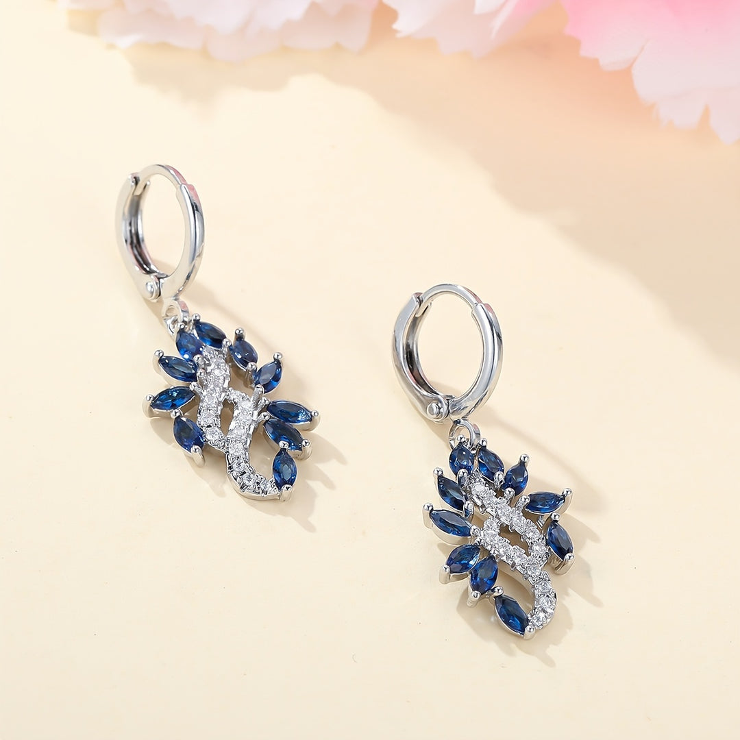Elegant Blue Zirconia Leaf Drop Earrings