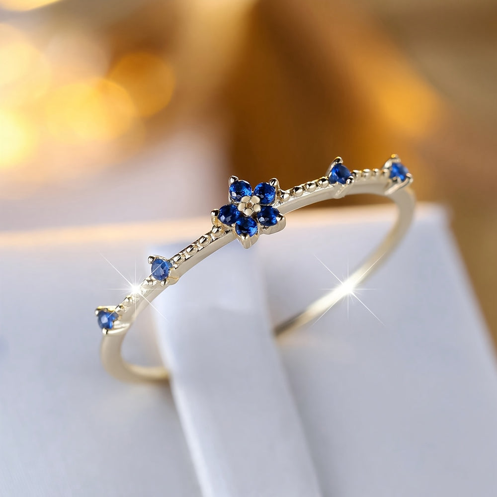 Stylish Blue Flower Zirconia Ring