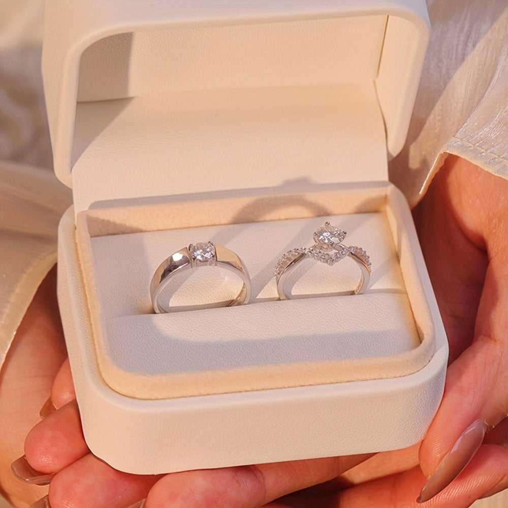 Elegant 2 Pieces Adjustable Zirconia Ring Set