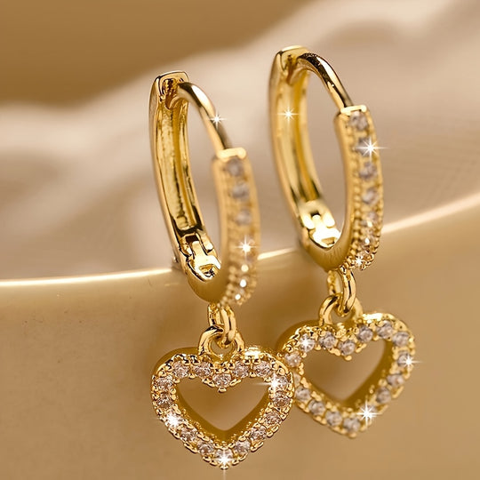 Sparkling Heart Pendant Hoop Earrings