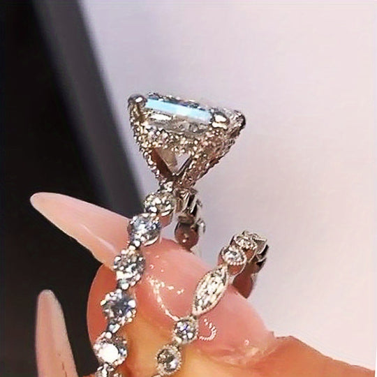 Elegant Square Cut Zirconia Ring Set