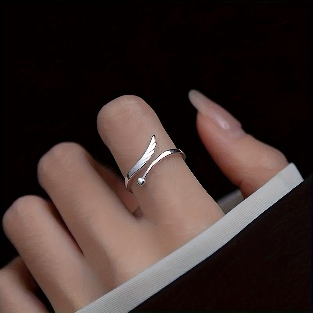Simple Heart & Wing Open Ring