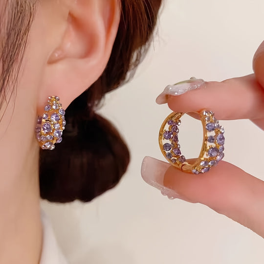 Chic Purple Sparkle Hoop Earrings